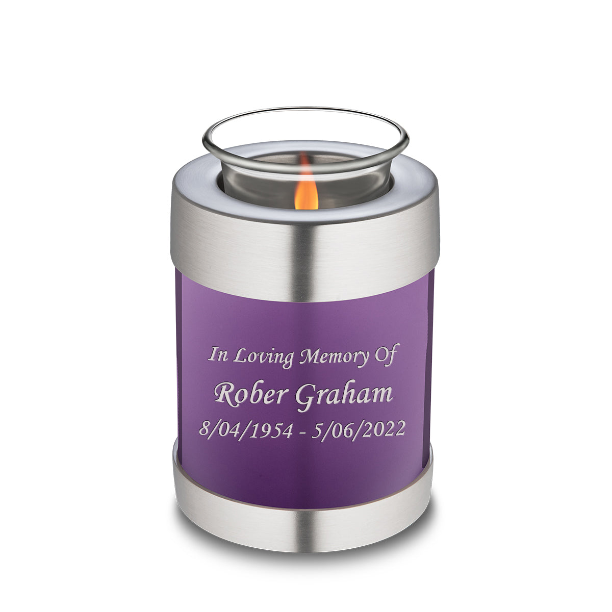Candle Holder Embrace Purple Custom Engraved Text Cremation Urn