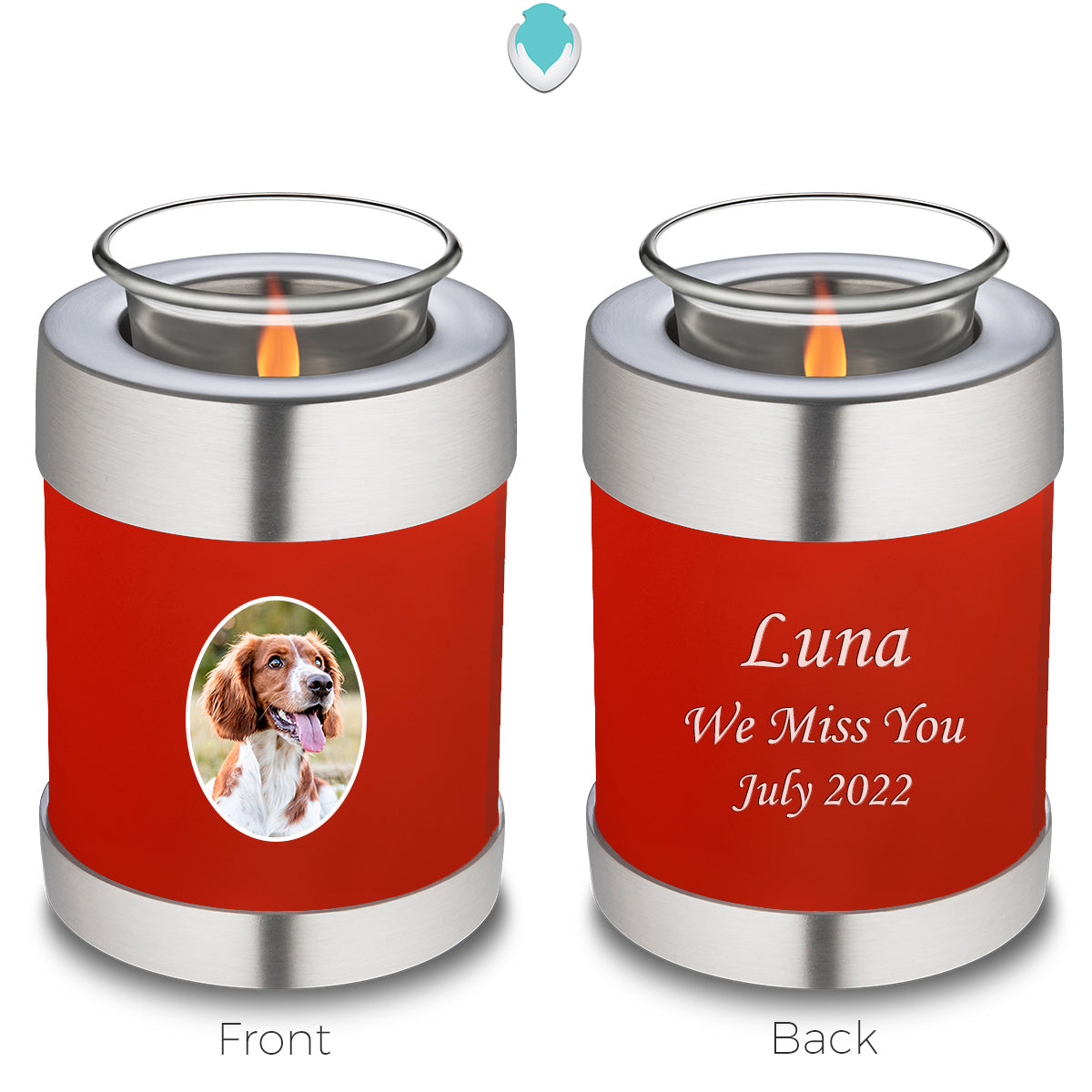 Candle Holder Pet Embrace Bright Red Portrait Cremation Urn