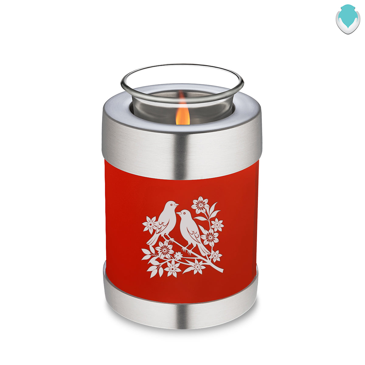 Candle Holder Embrace Bright Red Songbirds Cremation Urn