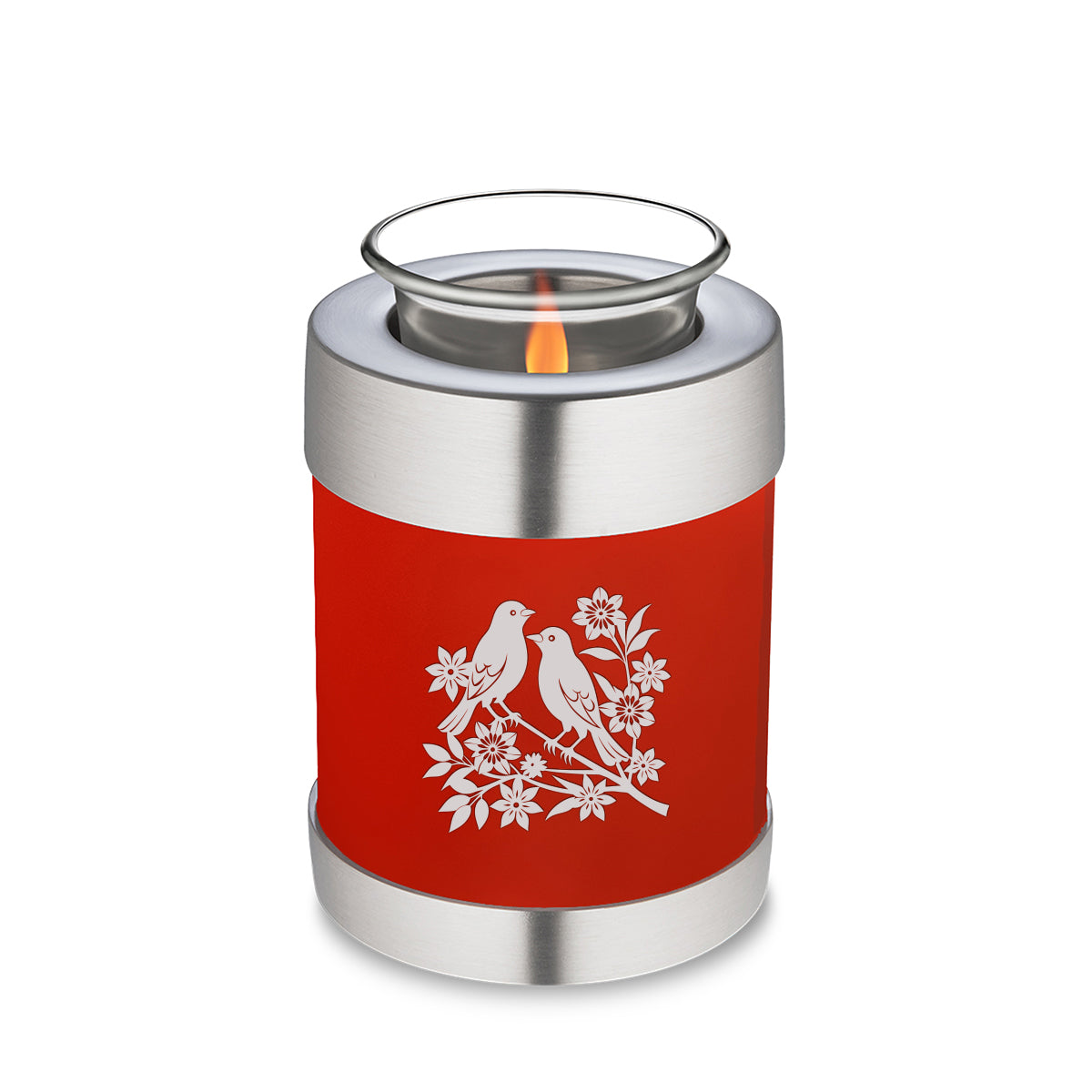 Candle Holder Embrace Bright Red Songbirds Cremation Urn