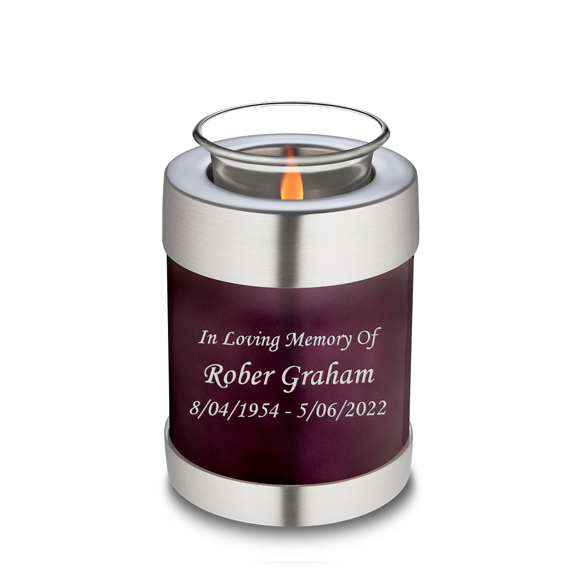 Candle Holder Embrace Cherry Purple Custom Engraved Text Cremation Urn