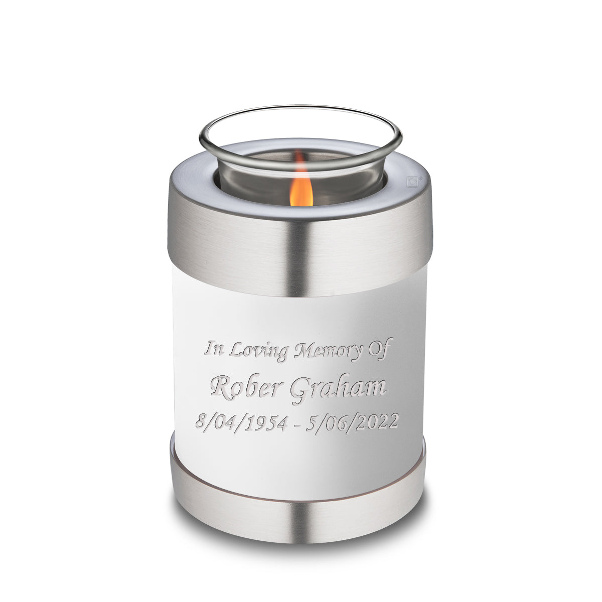 Candle Holder Embrace White Custom Engraved Text Cremation Urn