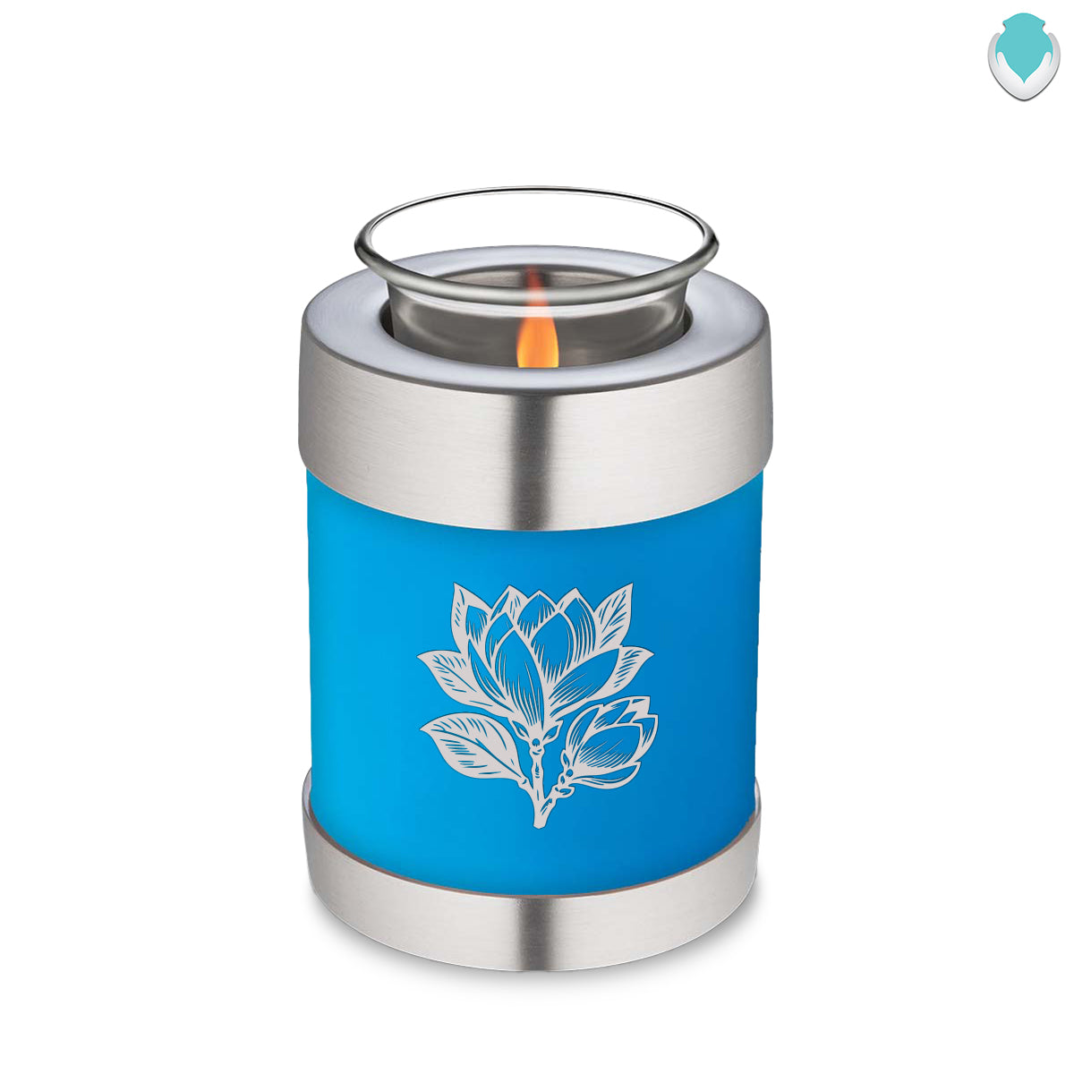 Candle Holder Embrace Racing Blue Magnolia Flower Cremation Urn