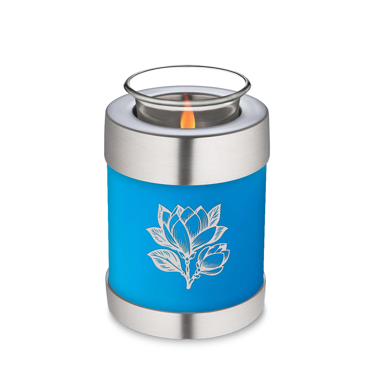 Candle Holder Embrace Racing Blue Magnolia Flower Cremation Urn