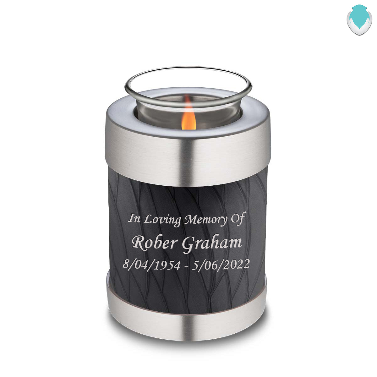 Candle Holder Embrace Pearl Black Custom Engraved Text Cremation Urn