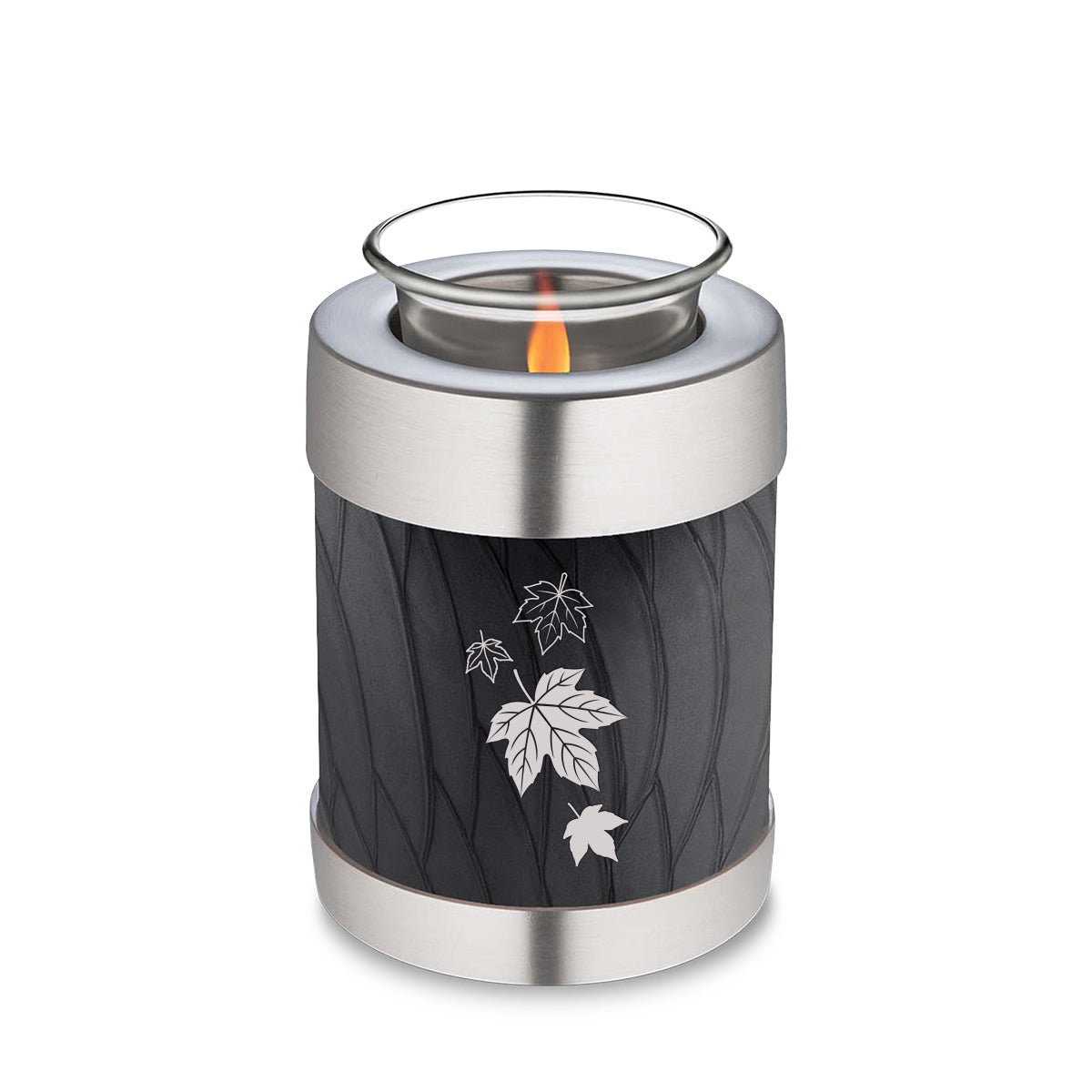Candle Holder Embrace Pearl Black Falling Leaves Cremation Urn