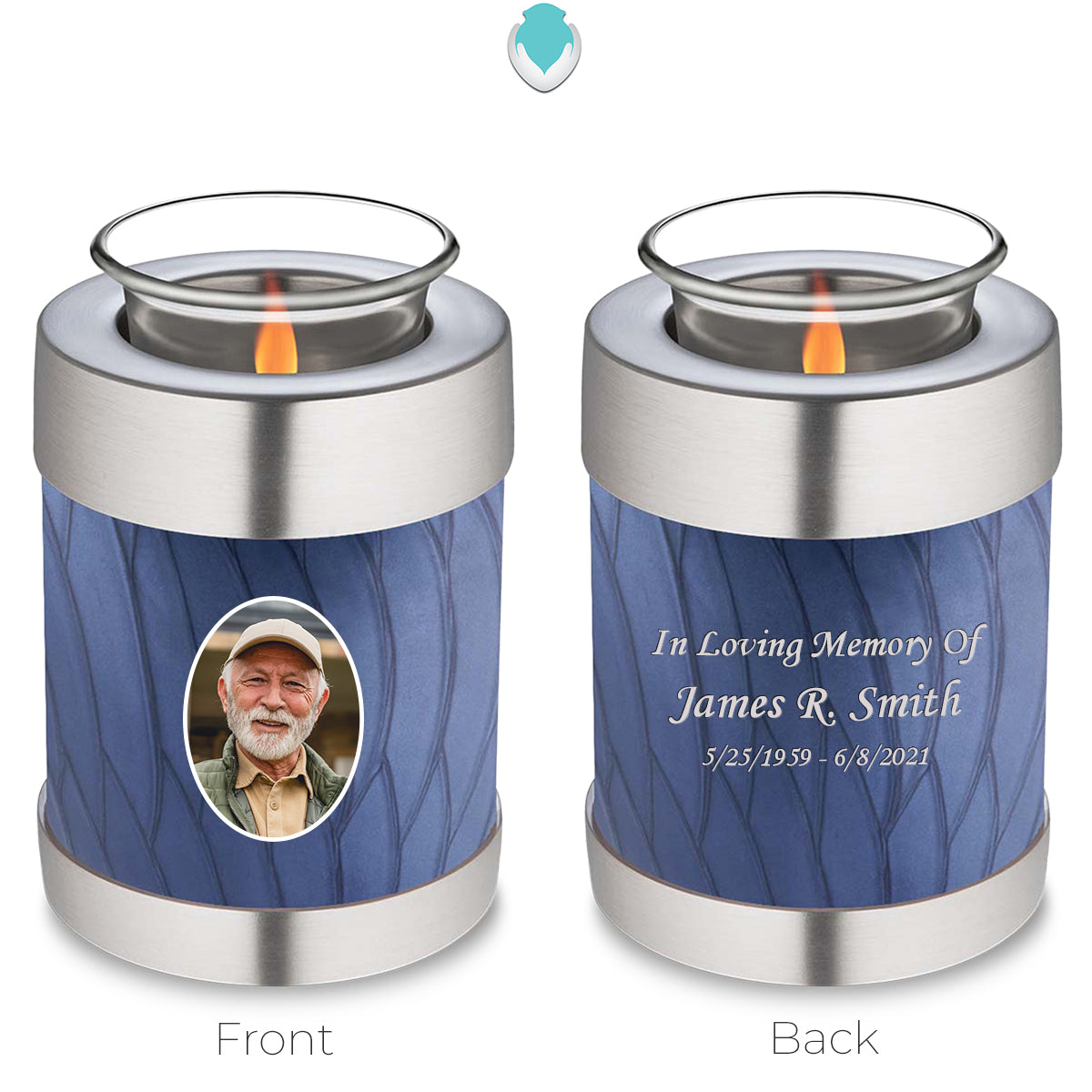 Candle Holder Embrace Pearl Cobalt Blue Portrait Cremation Urn