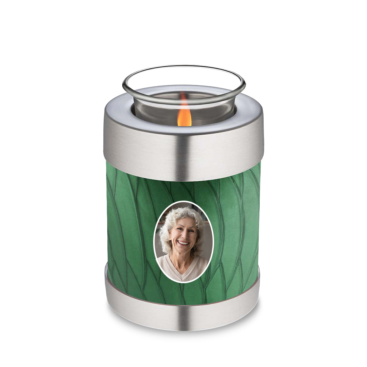 Candle Holder Embrace Pearl Green Portrait Cremation Urn