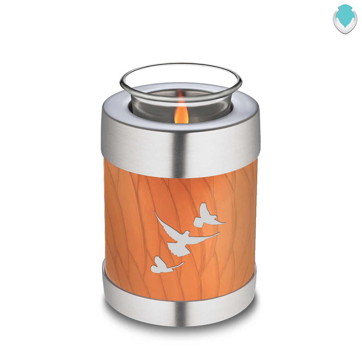 Candle Holder Embrace Pearl Orange Doves Cremation Urn