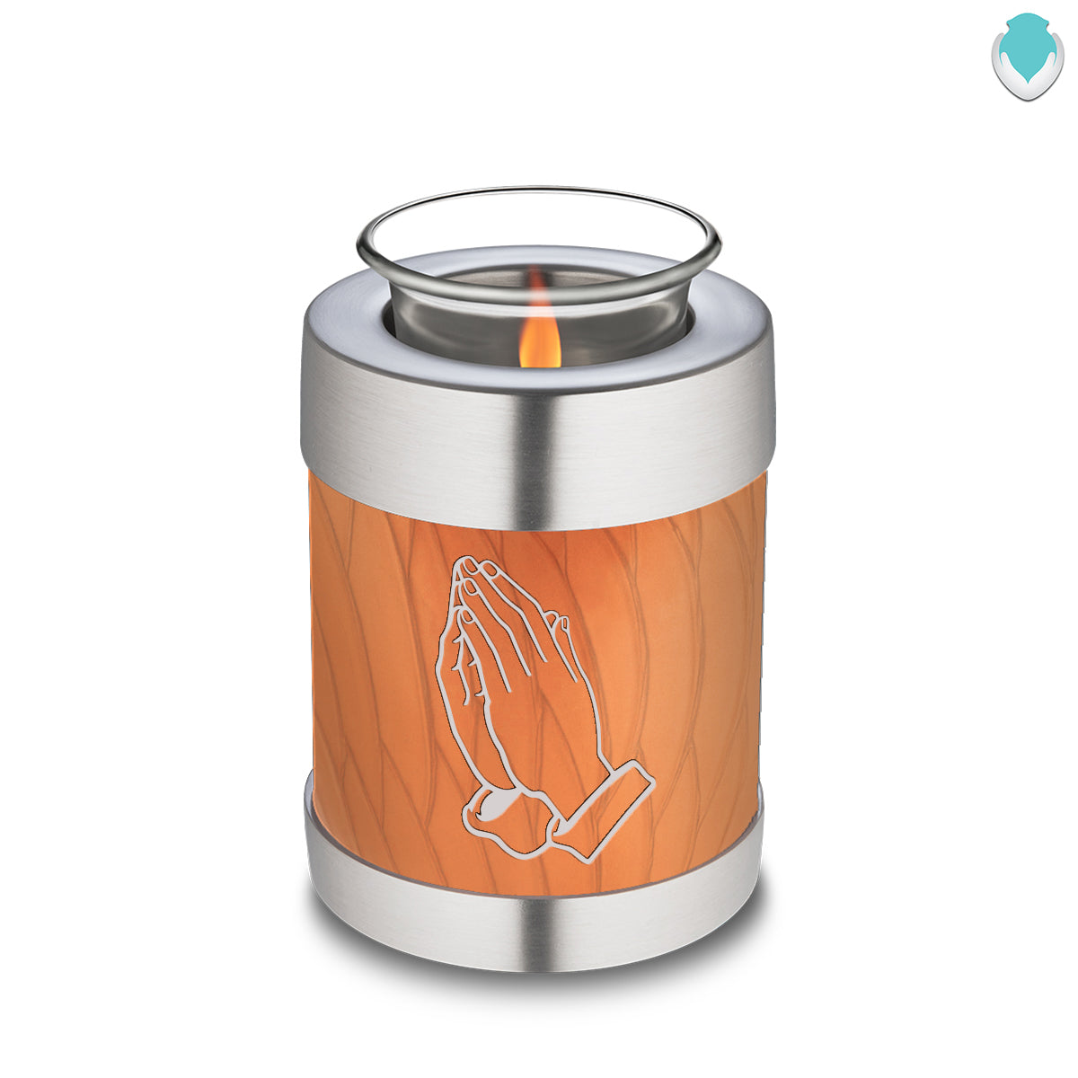 Candle Holder Embrace Pearl Orange Praying Hands Cremation Urn