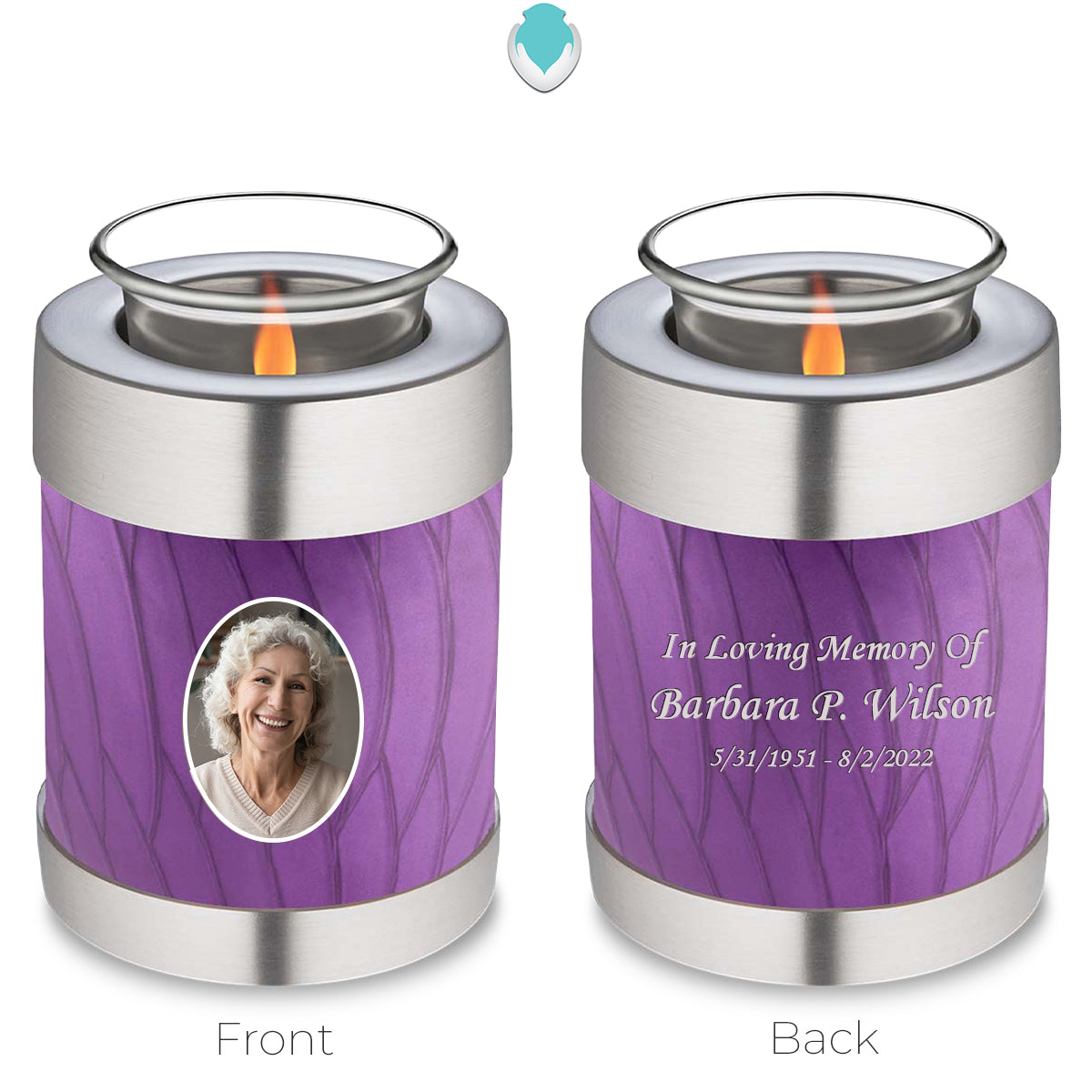Candle Holder Embrace Pearl Purple Portrait Cremation Urn