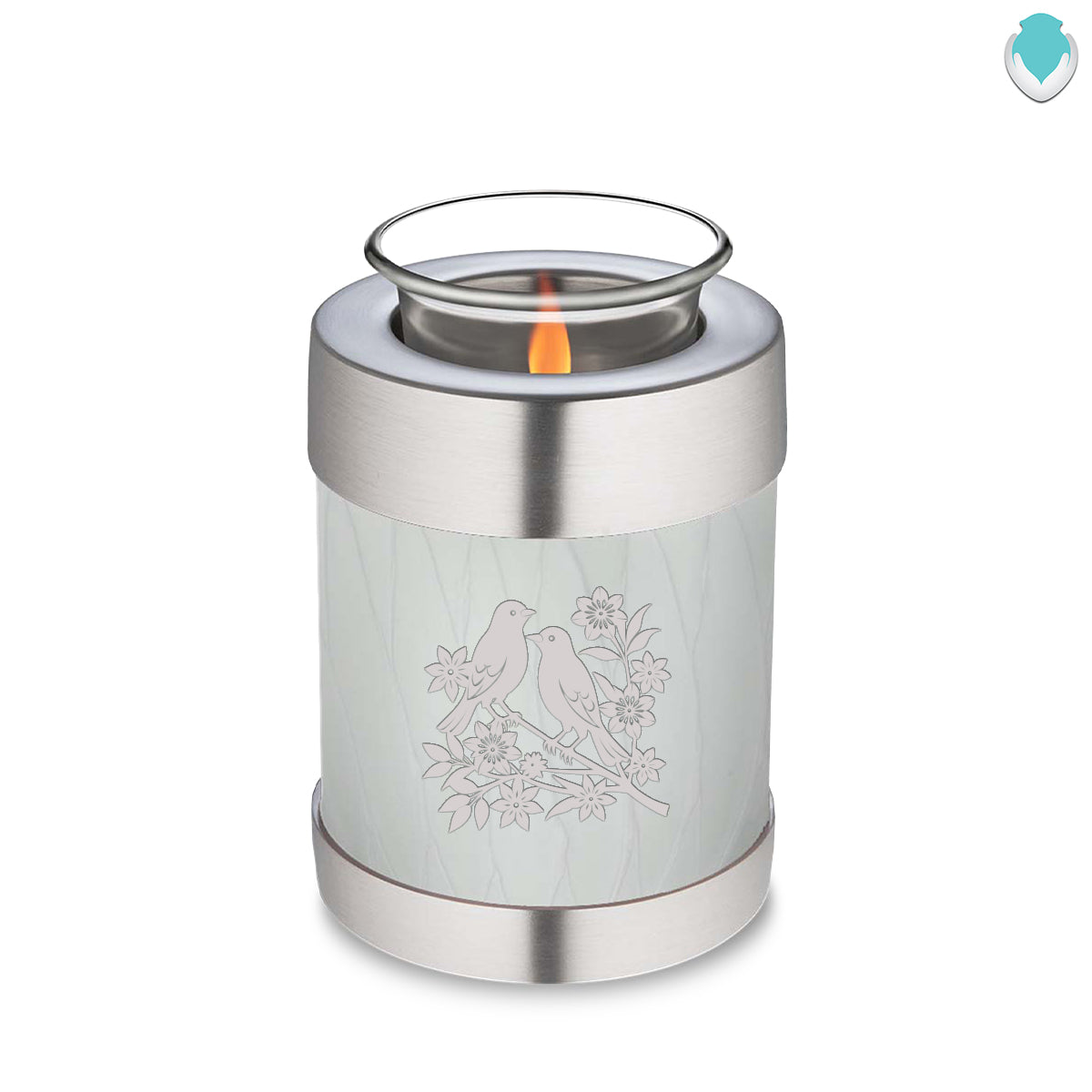 Candle Holder Embrace Pearl White Songbirds Cremation Urn