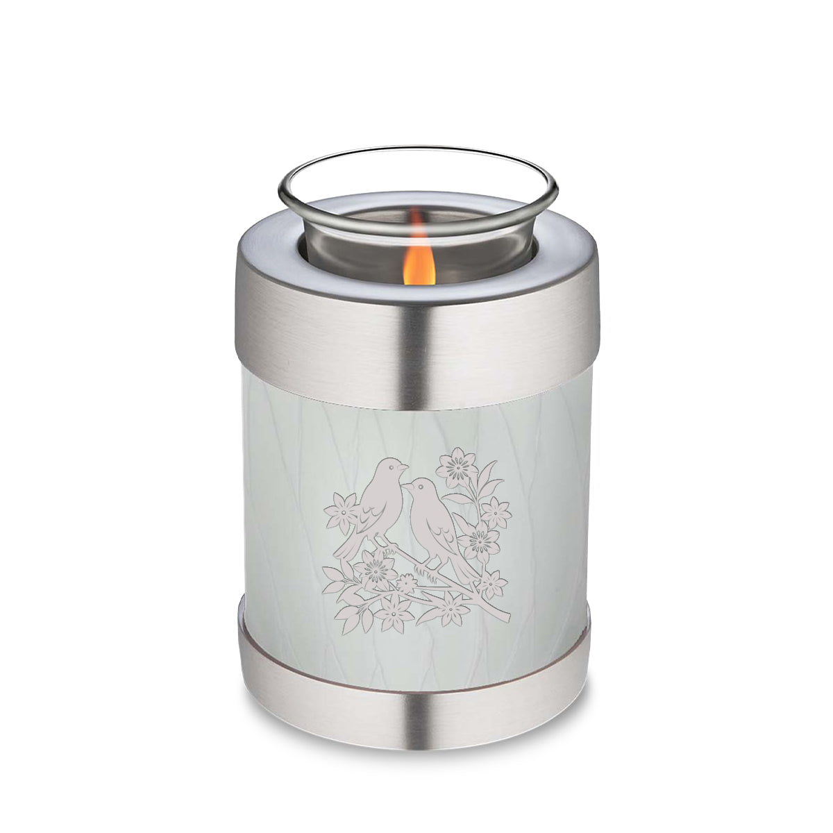 Candle Holder Embrace Pearl White Songbirds Cremation Urn