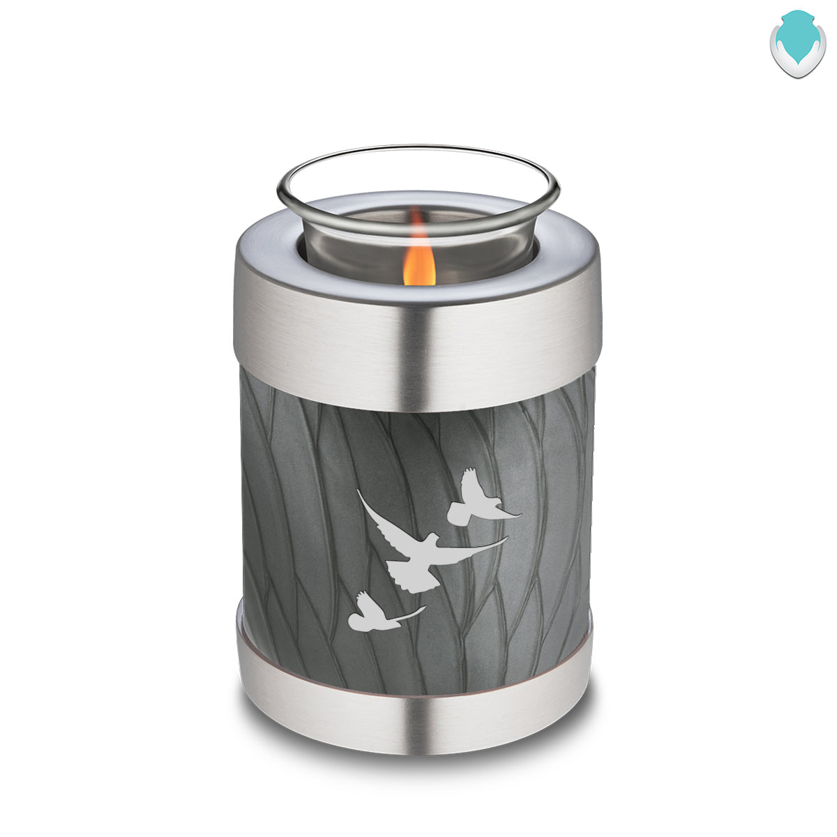 Candle Holder Embrace Pearl Silver Doves Cremation Urn