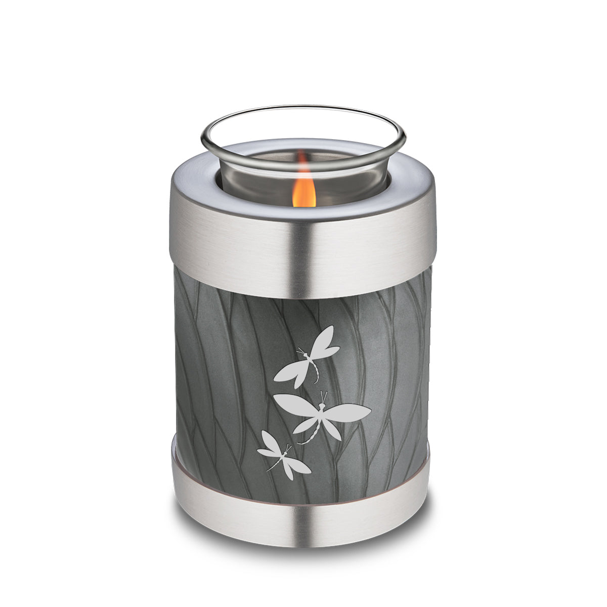 Candle Holder Embrace Pearl Silver Dragonflies Cremation Urn