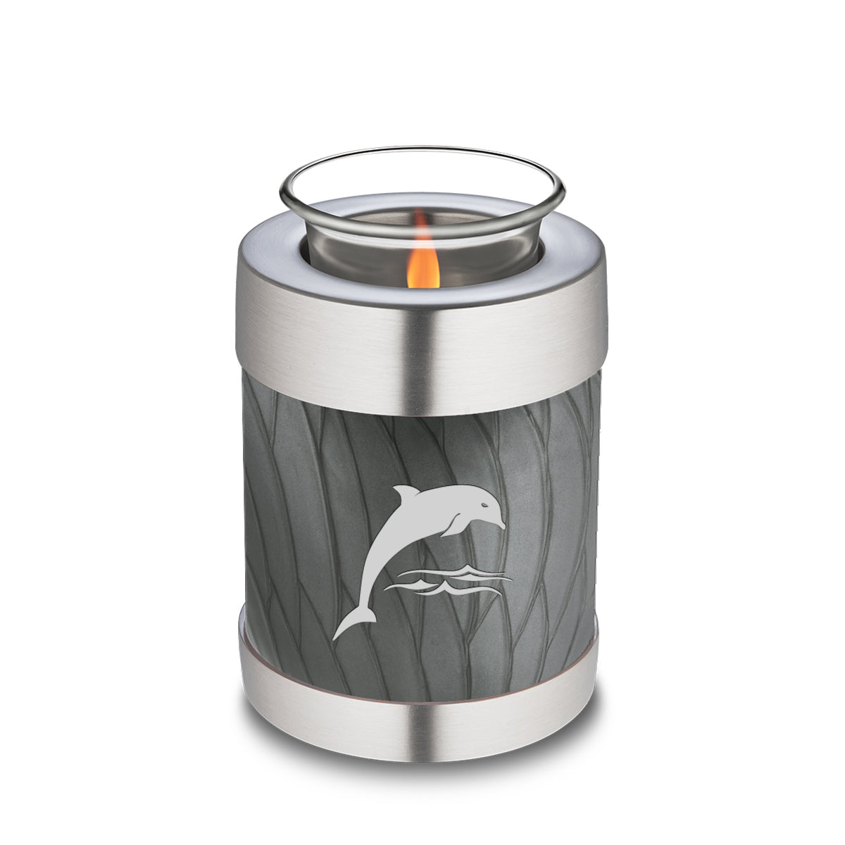 Candle Holder Embrace Pearl Silver Dolphins Cremation Urn