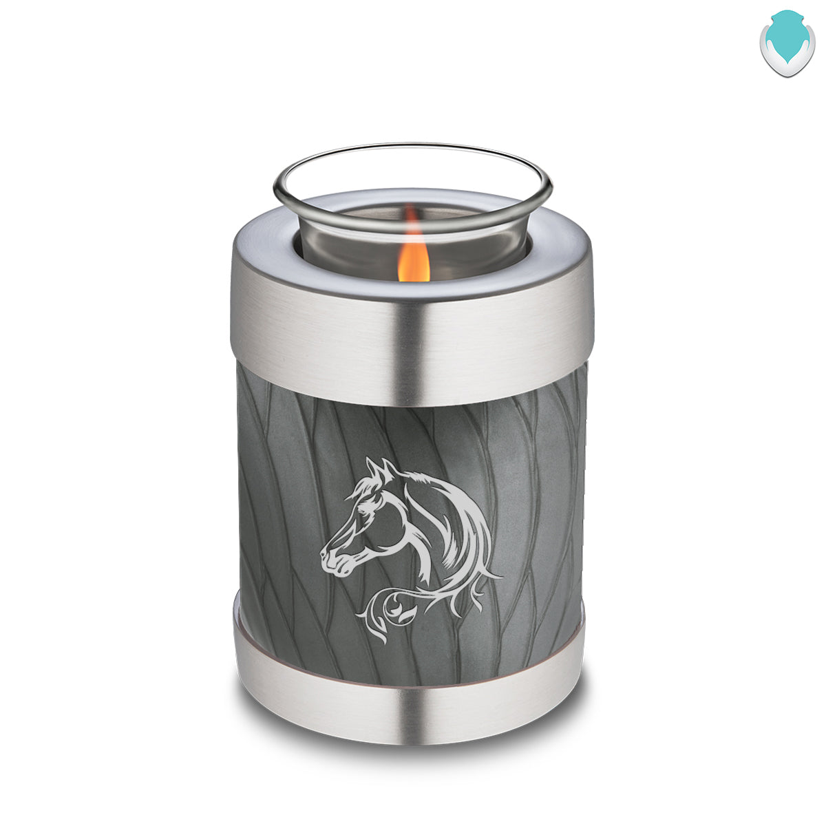 Candle Holder Embrace Pearl Silver Horse Cremation Urn