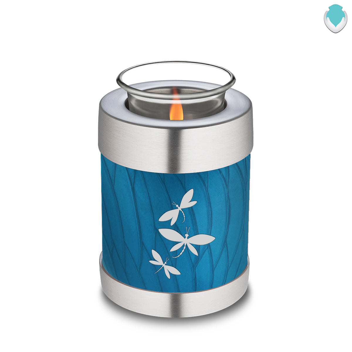 Candle Holder Embrace Pearl Racing Blue Dragonflies Cremation Urn