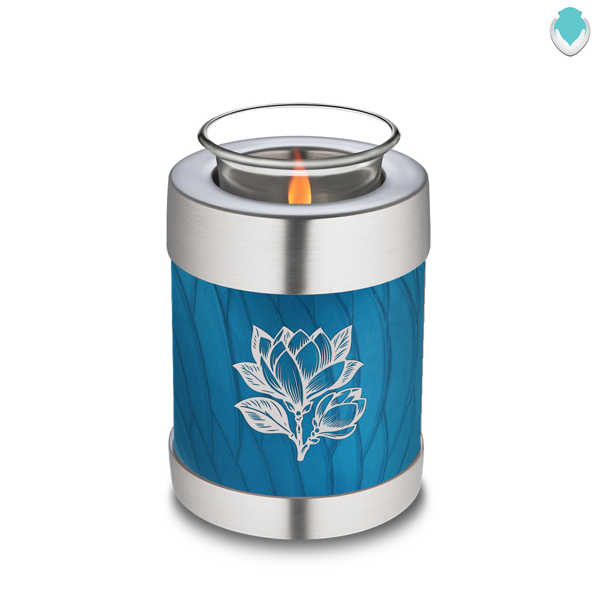 Candle Holder Embrace Pearl Racing Blue Magnolia Flower Cremation Urn