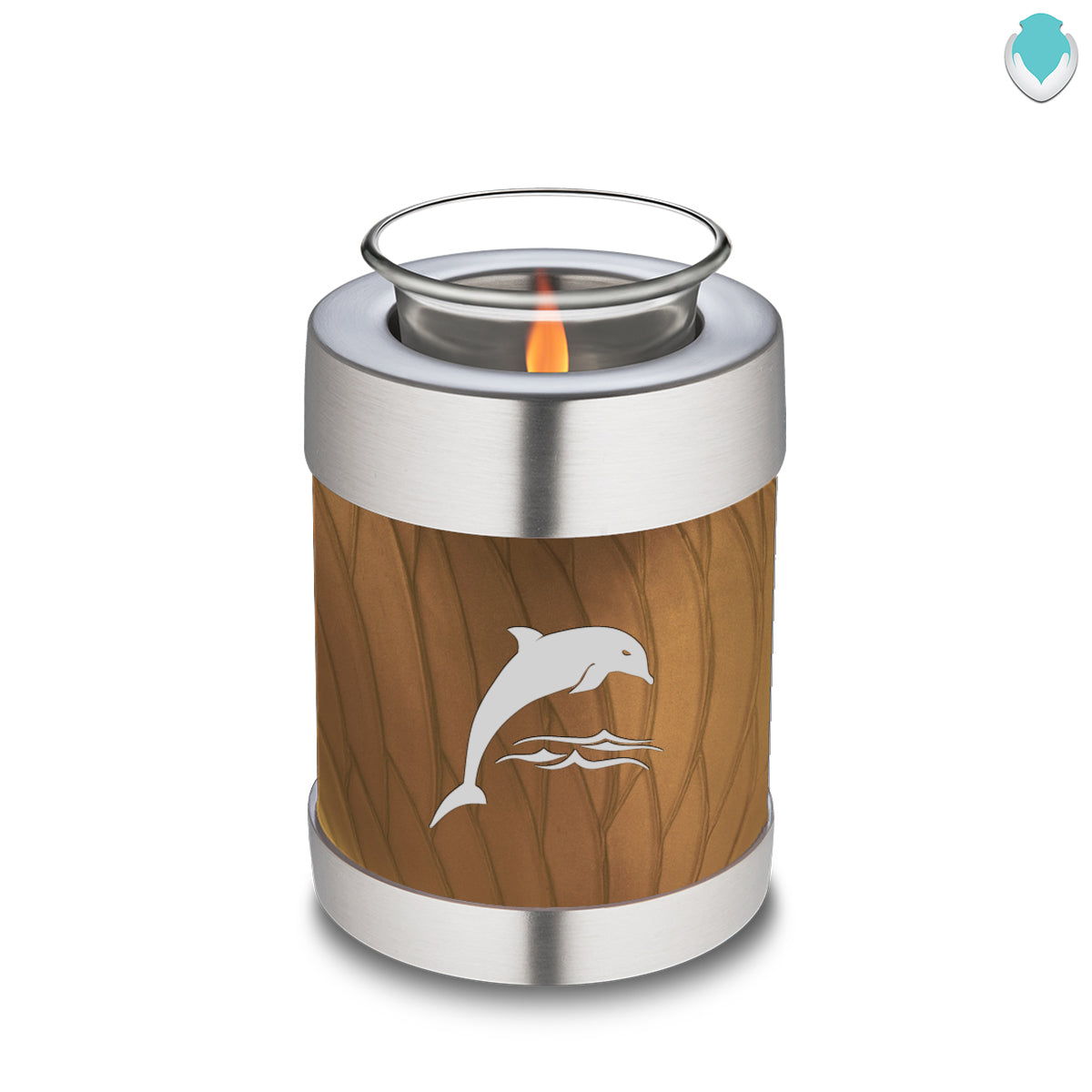 Candle Holder Embrace Pearl Gold Dolphins Cremation Urn