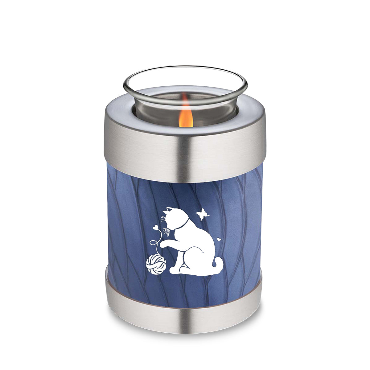 Candle Holder Embrace Pearl Cobalt Blue Pet Fun Cat Cremation Urn