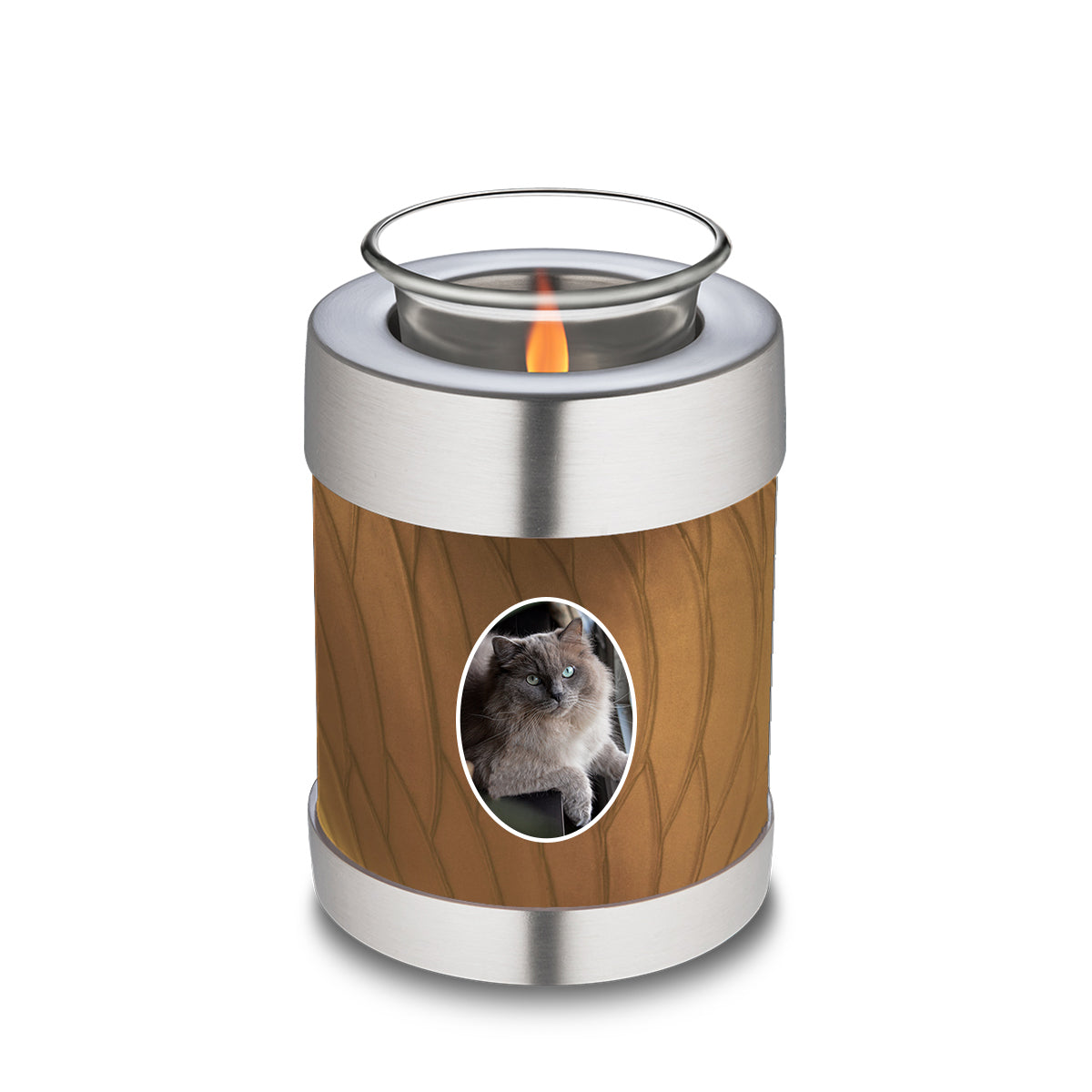Candle Holder Pet Embrace Pearl Gold Portrait Cremation Urn