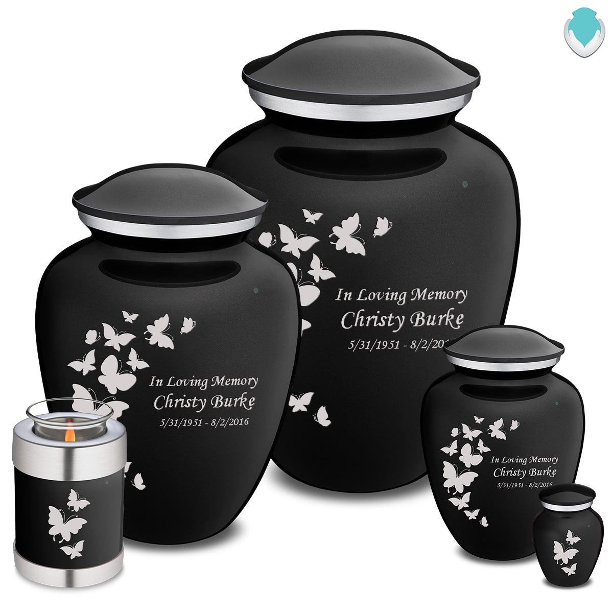 Extra Large Embrace Black Butterfly Cremation Urn for Ashes