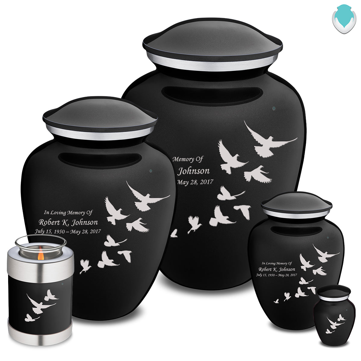 Extra Large Embrace Black Doves Cremation Urn for Ashes