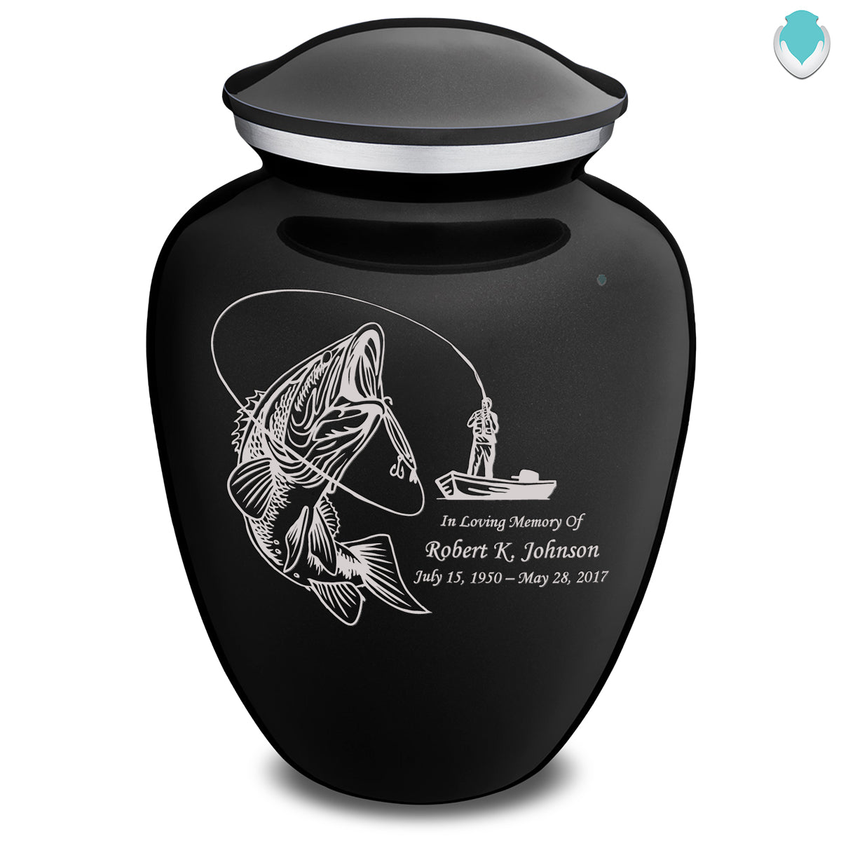 Extra Large Embrace Black Fishing Cremation Urn for Ashes