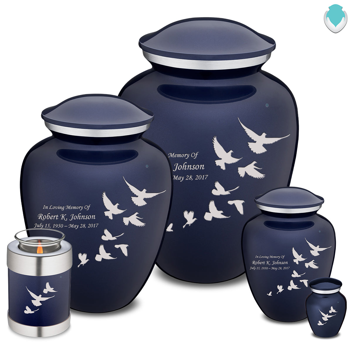Extra Large Embrace Cobalt Blue Doves Cremation Urn for Ashes