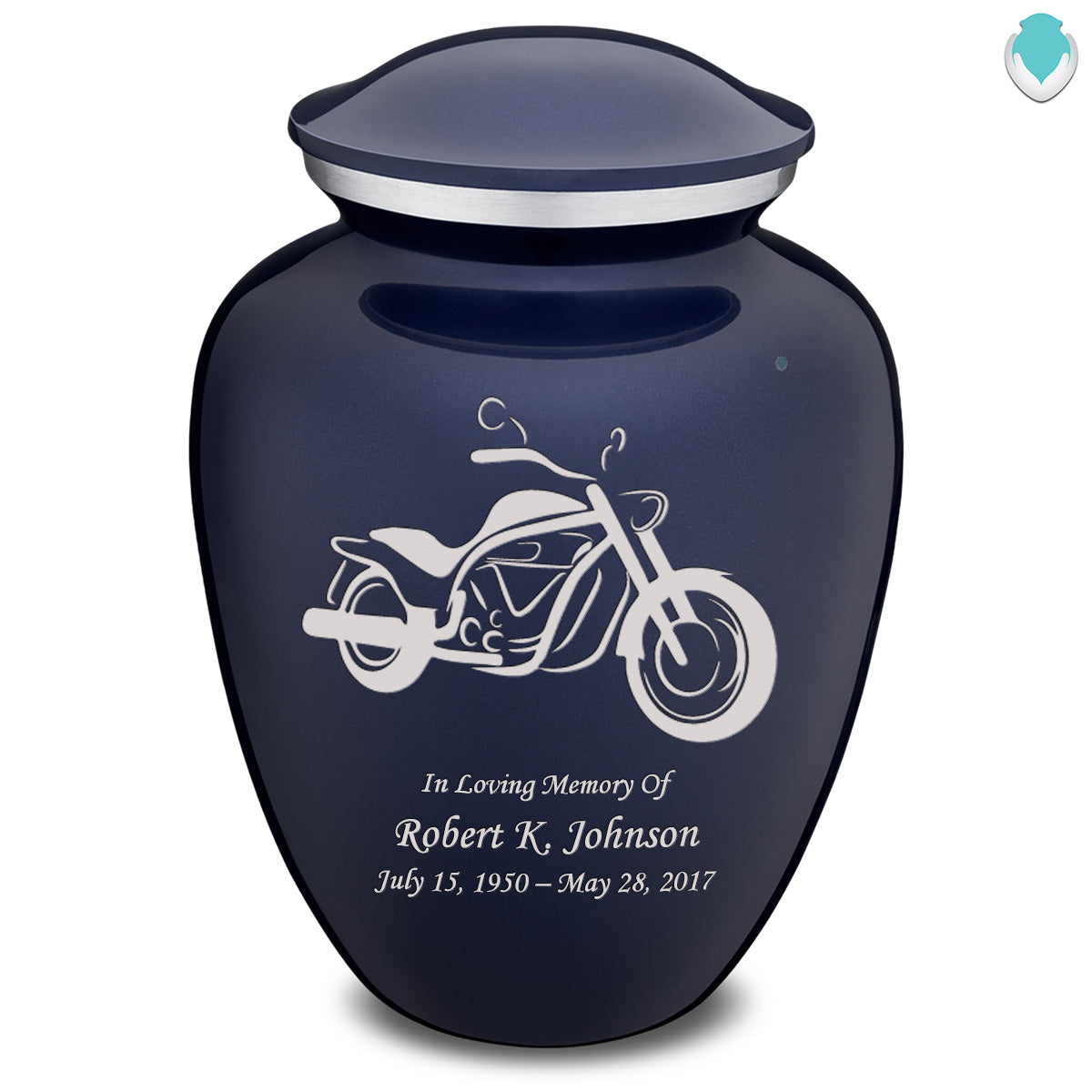 Extra Large Embrace Cobalt Blue Motorcycle Cremation Urn for Ashes