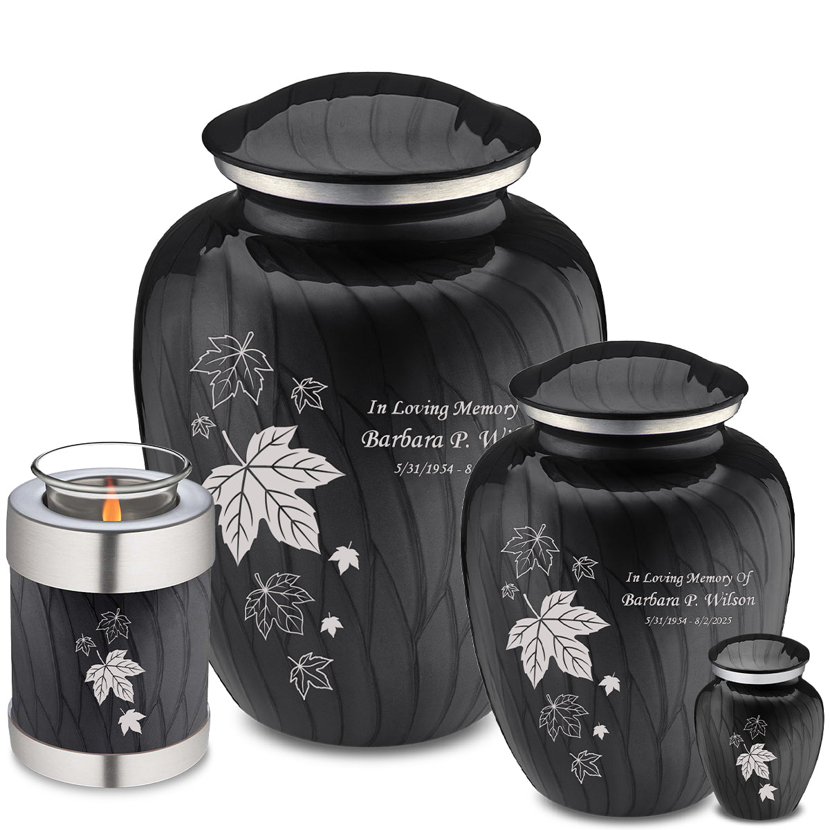 Keepsake Embrace Pearl Black Falling Leaves Cremation Urn