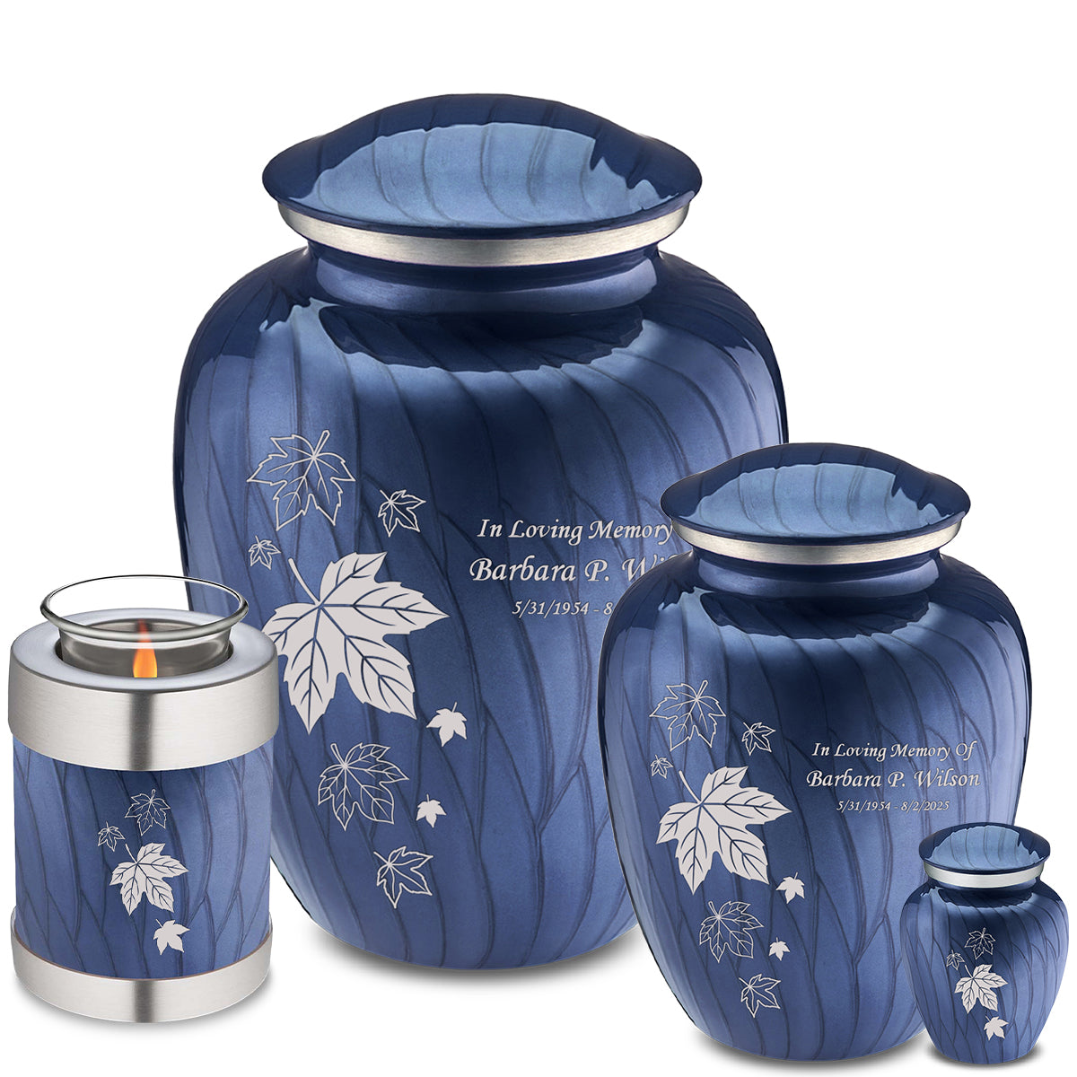 Adult Embrace Pearl Cobalt Blue Falling Leaves Cremation Urn
