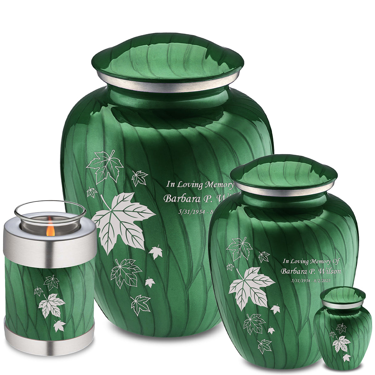 Keepsake Embrace Pearl Green Falling Leaves Cremation Urn