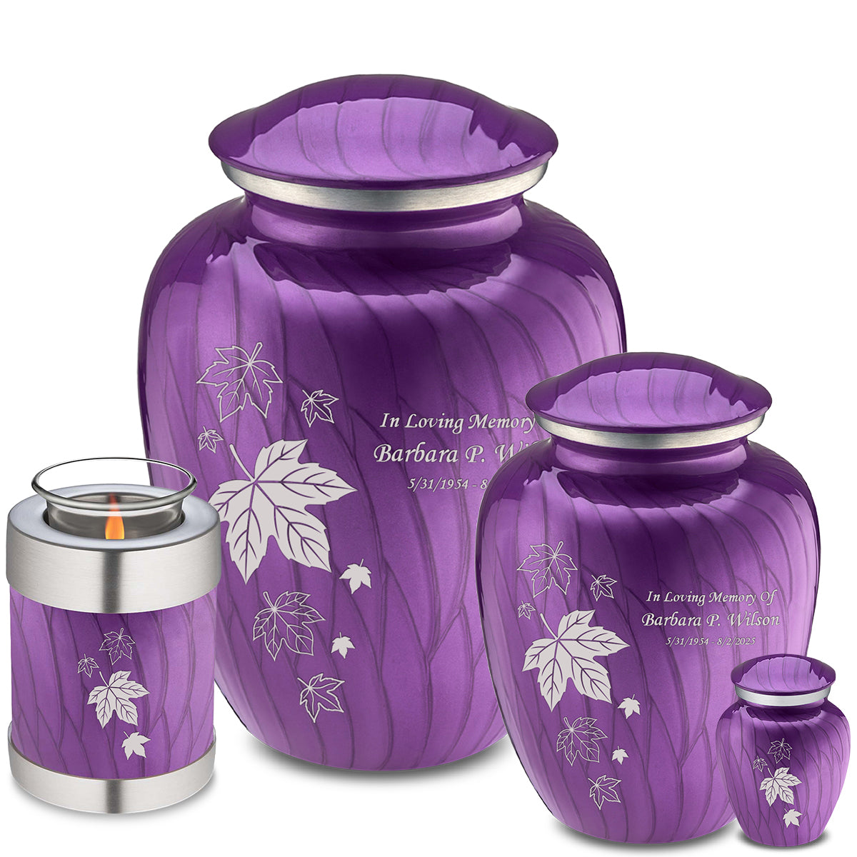 Keepsake Embrace Pearl Purple Falling Leaves Cremation Urn