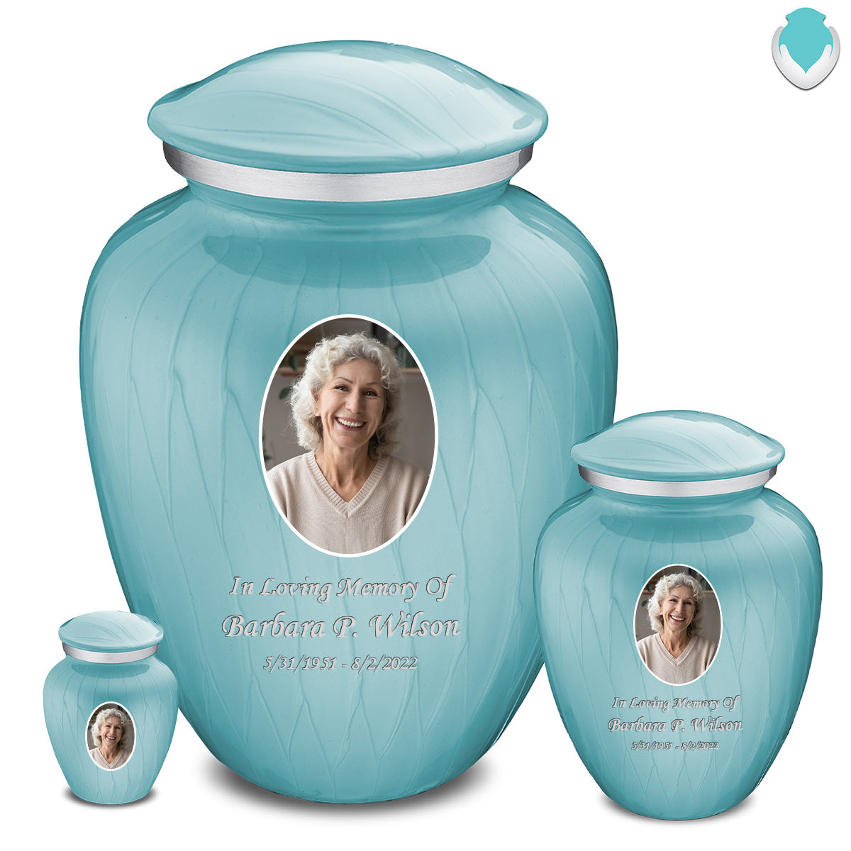 Medium Embrace Pearl Light Blue Portrait Cremation Urn