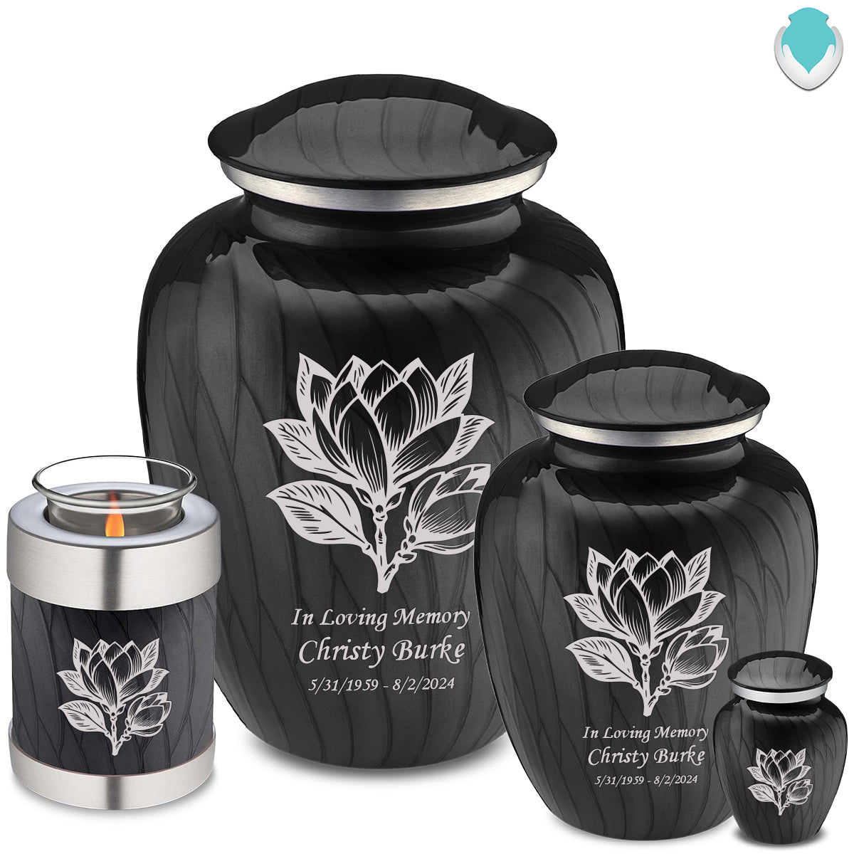 Adult Embrace Pearl Black Magnolia Flower Cremation Urn