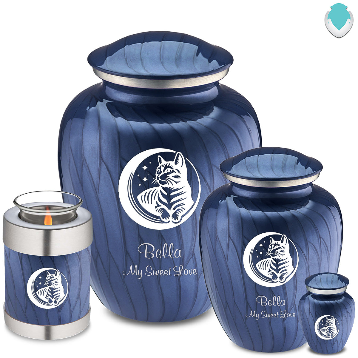 Keepsake Embrace Pearl Cobalt Blue Pet Cute Cat Cremation Urn