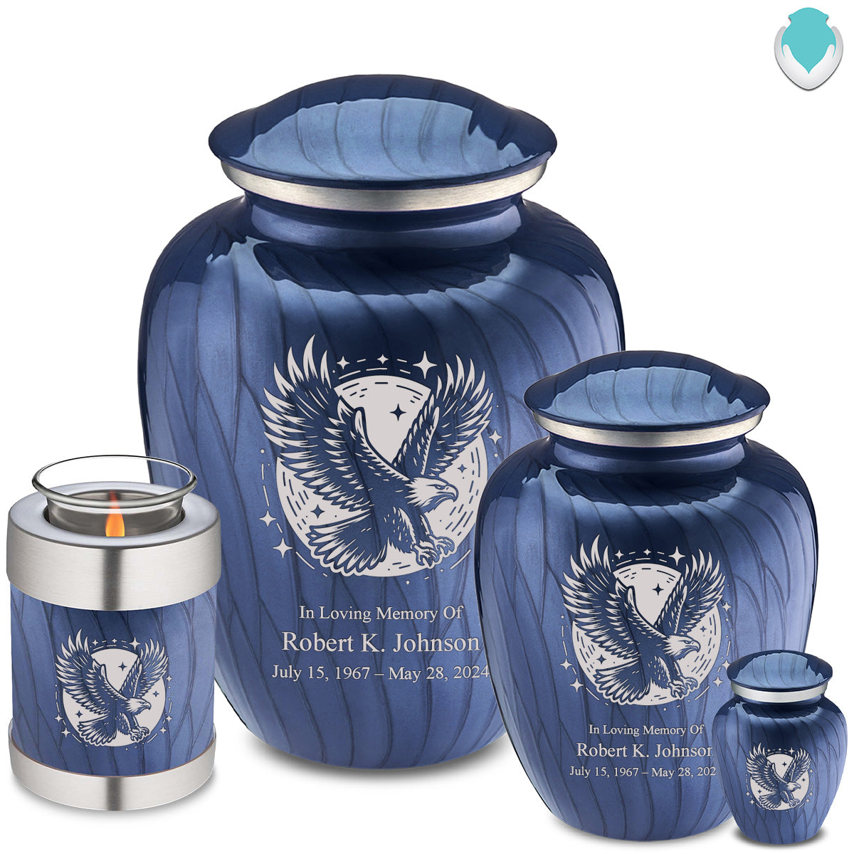 Medium Embrace Pearl Cobalt Blue Flying Eagle Cremation Urn