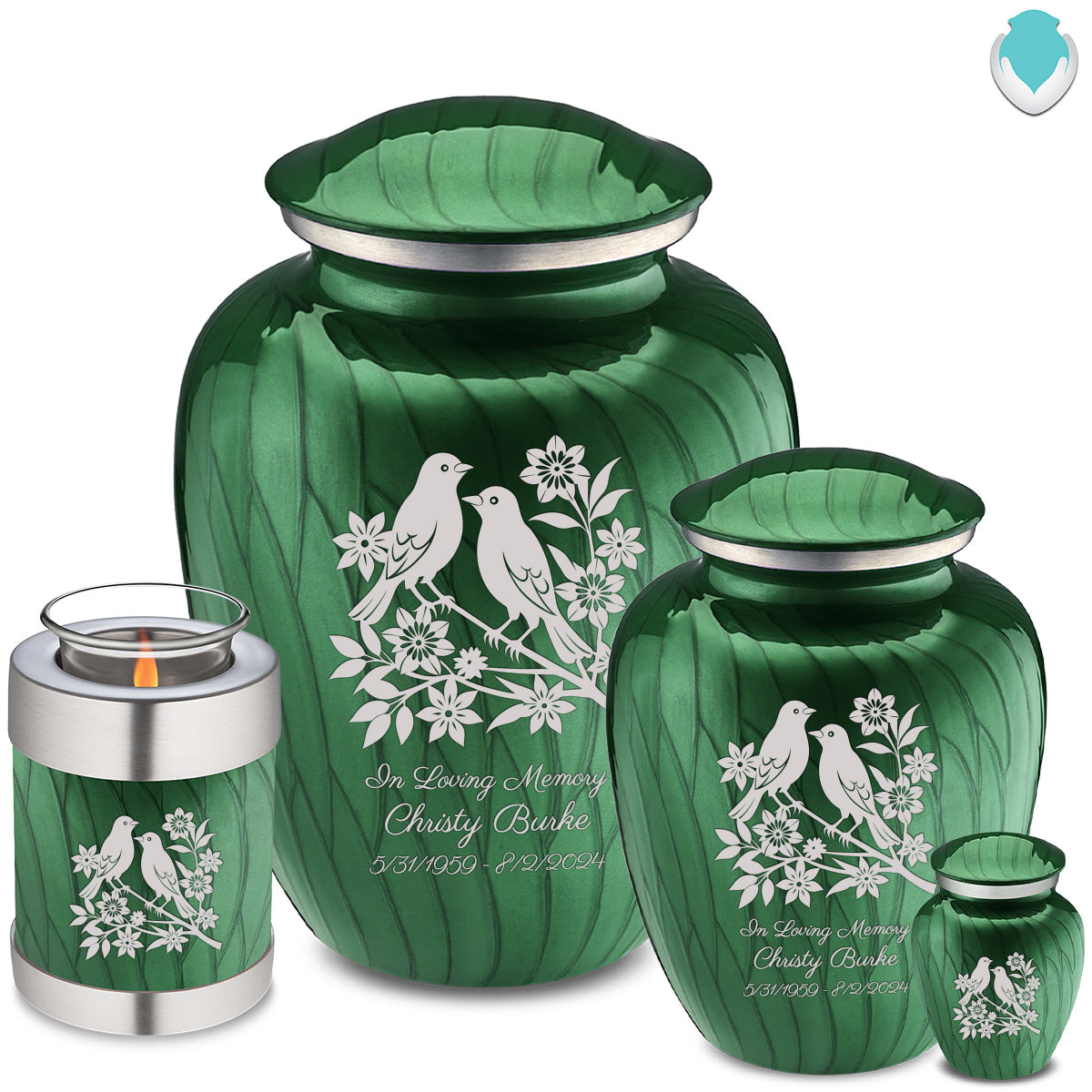 Adult Embrace Pearl Green Songbirds Cremation Urn