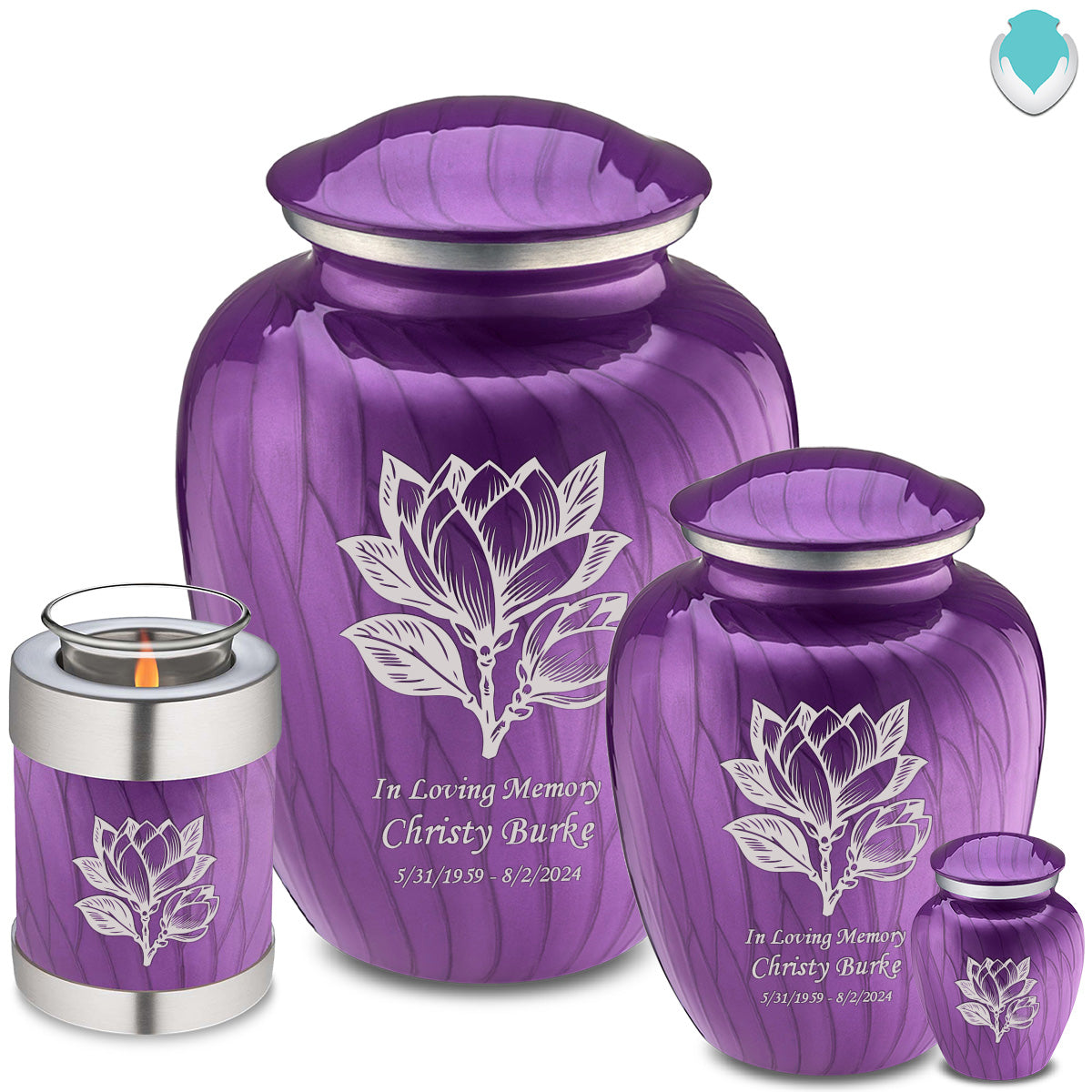 Adult Embrace Pearl Purple Magnolia Flower Cremation Urn