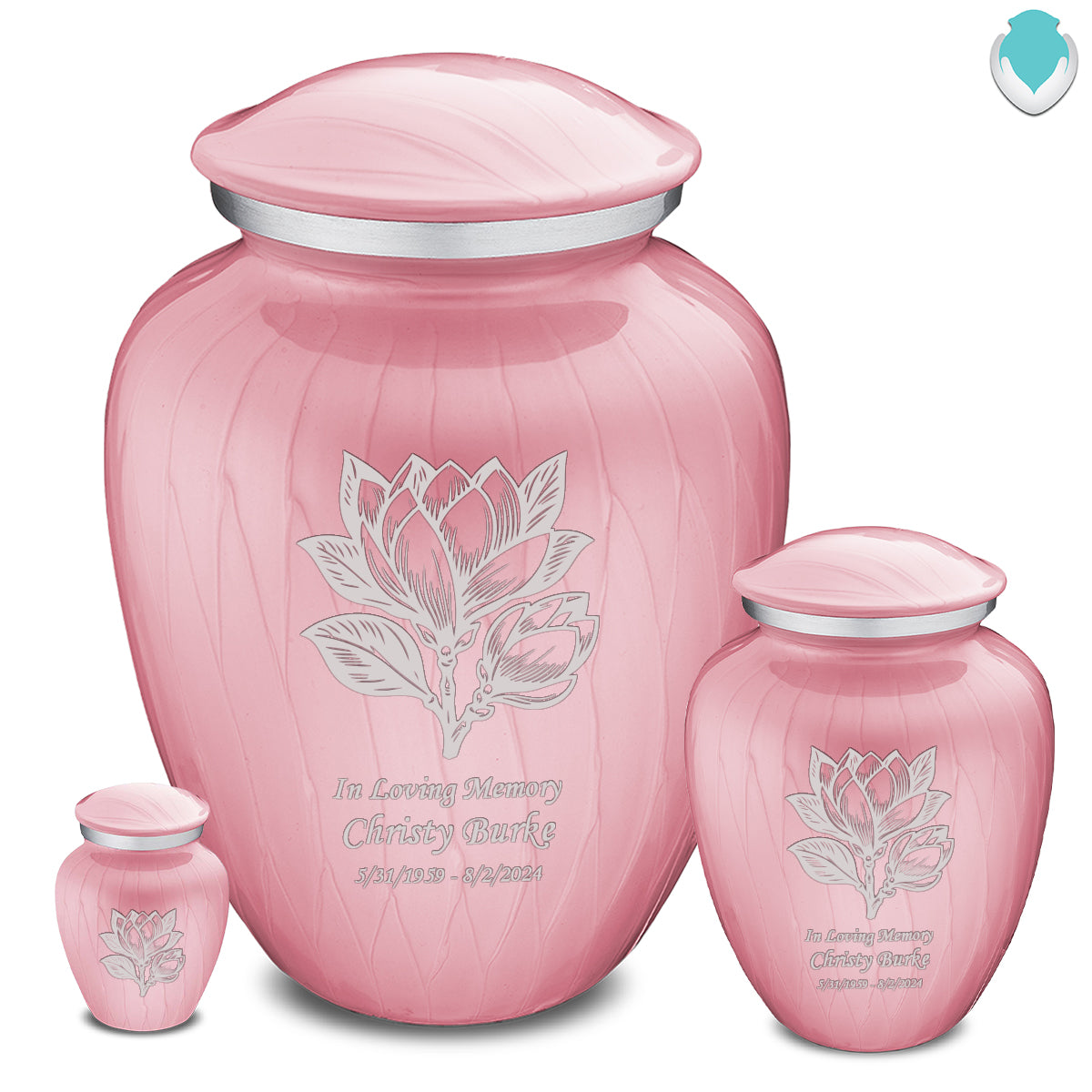 Medium Embrace Pearl Pink Magnolia Flower Cremation Urn