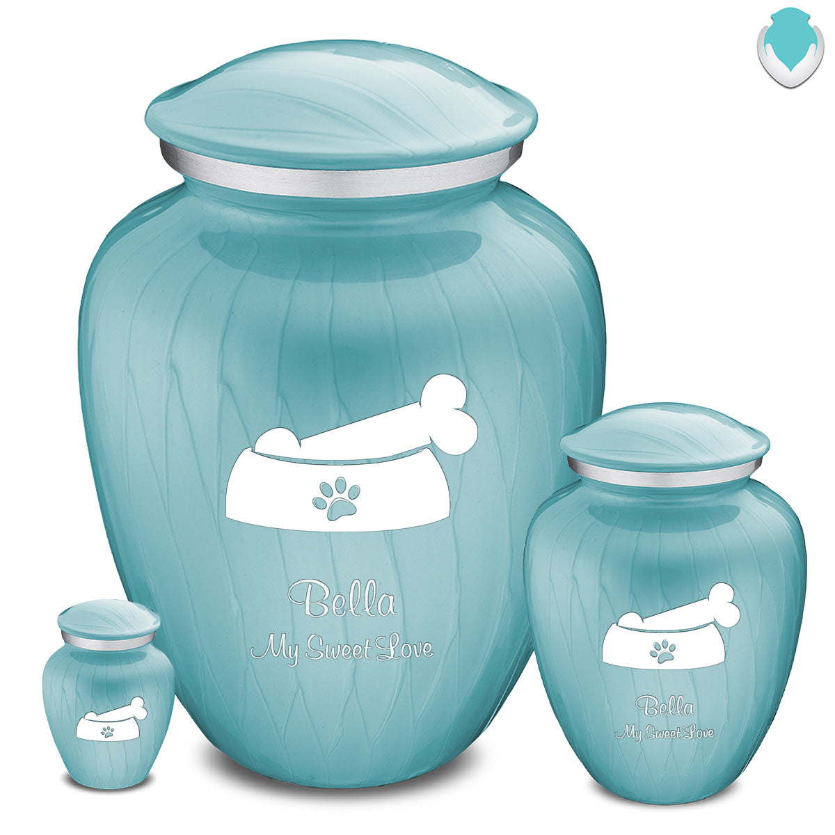 Large Embrace Pearl Light Blue Pet Dog Bone Cremation Urn