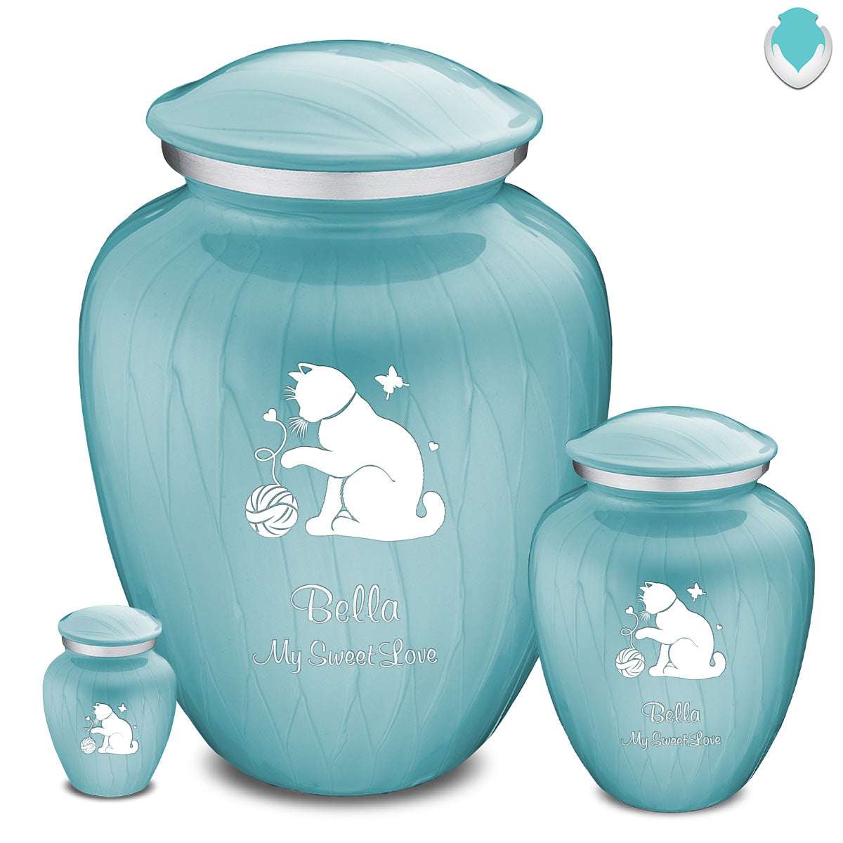 Large Embrace Pearl Light Blue Pet Fun Cat Cremation Urn