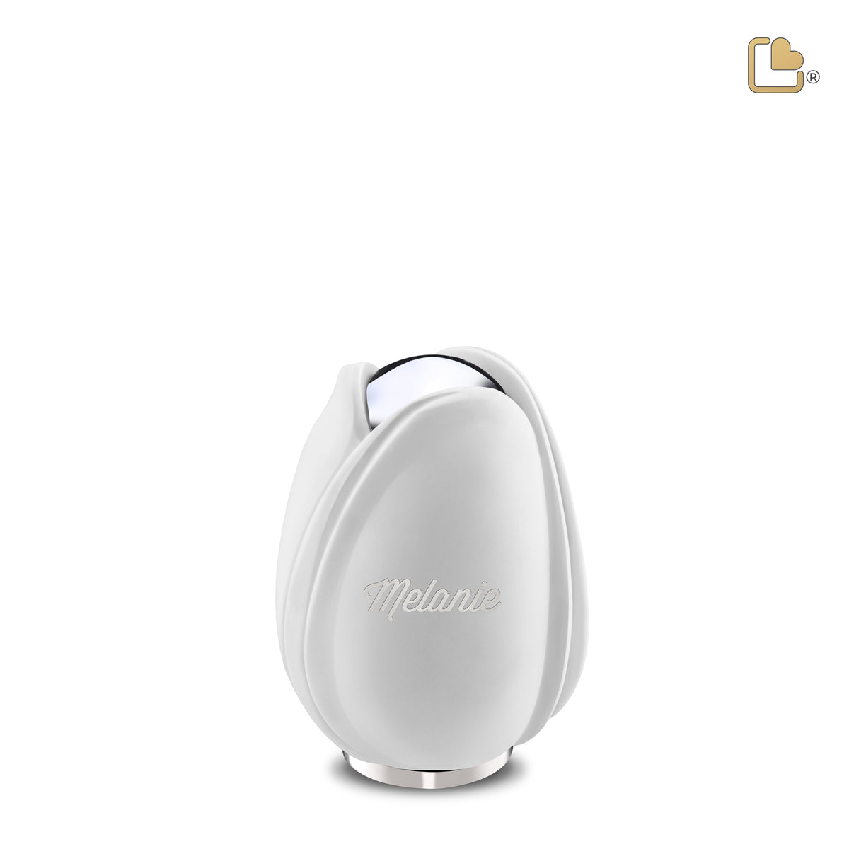 Tulip Keepsake Urn White & Polished Silver