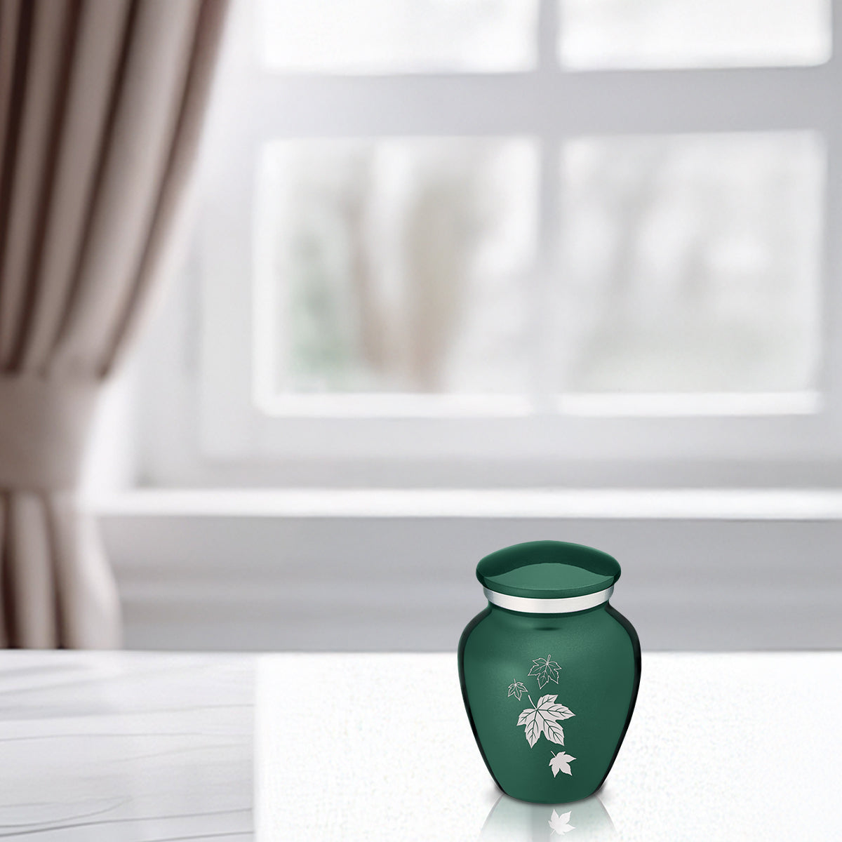 Keepsake Embrace Green Falling Leaves Cremation Urn