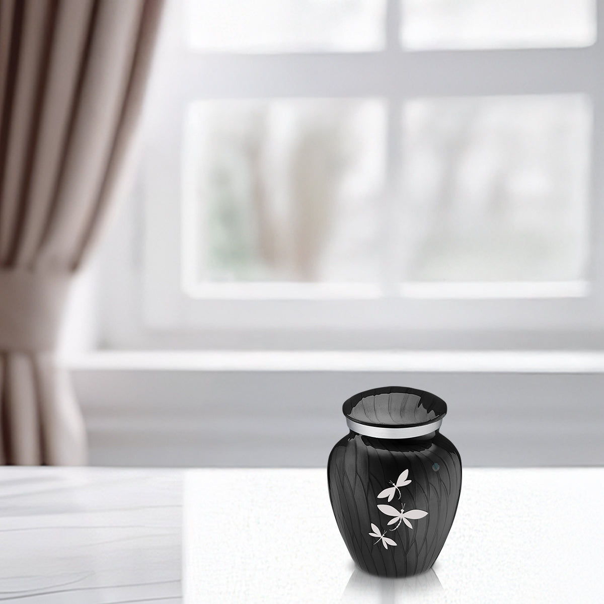 Keepsake Embrace Pearl Black Dragonflies Cremation Urn