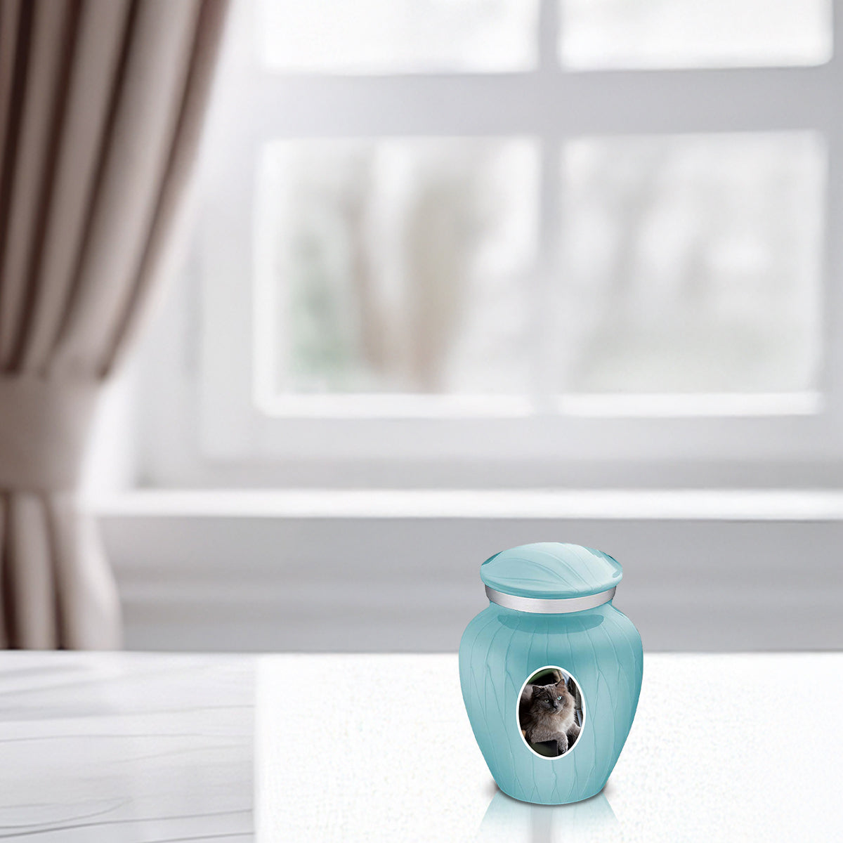 Keepsake Pet Embrace Pearl Light Blue Portrait Cremation Urn