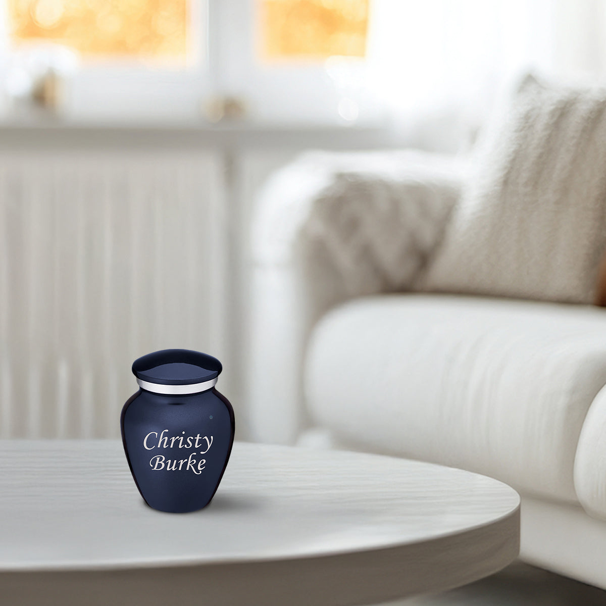 Keepsake Embrace Cobalt Blue Custom Engraved Cremation Urn