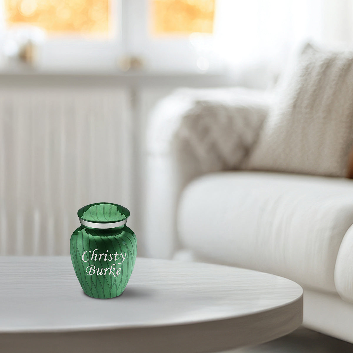 Keepsake Embrace Pearl Green Custom Engraved Cremation Urn